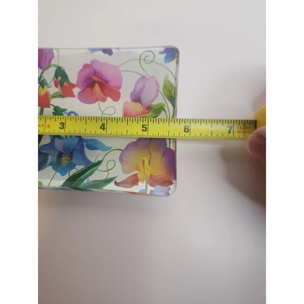 Michel Design Works Sweet Peas Rectangle Glass Soap Dish Floral Multi-Color NWOB